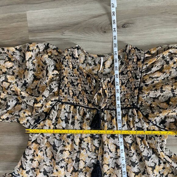 Free People Free Swinging Metallic Thread Floral Print Chiffon Mini Dress - Picture 9 of 9